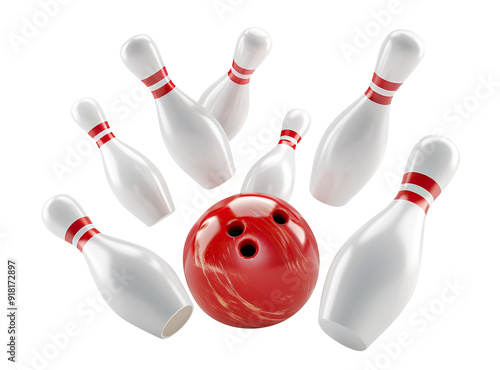 Striking down pins with a bowling ball, cut out