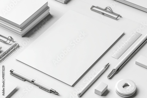 Realistic blank stationery set mockup isolated created with generative ai