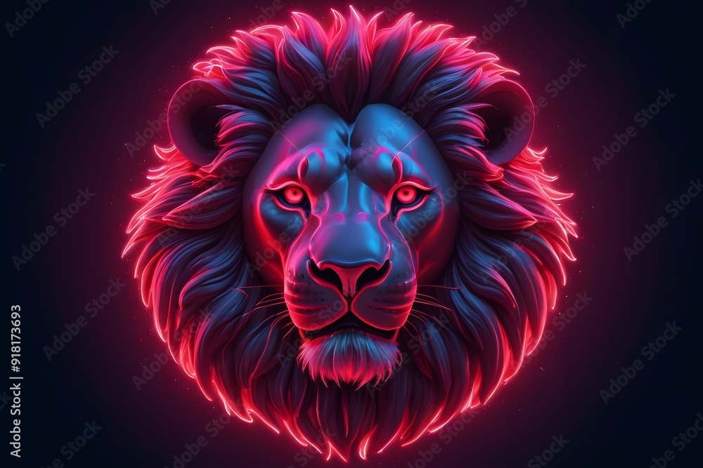 lion headshot ,soft neon light lion headshot ,soft neon light