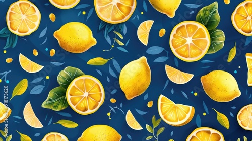 summer yellow lemon seamless pattern background design
