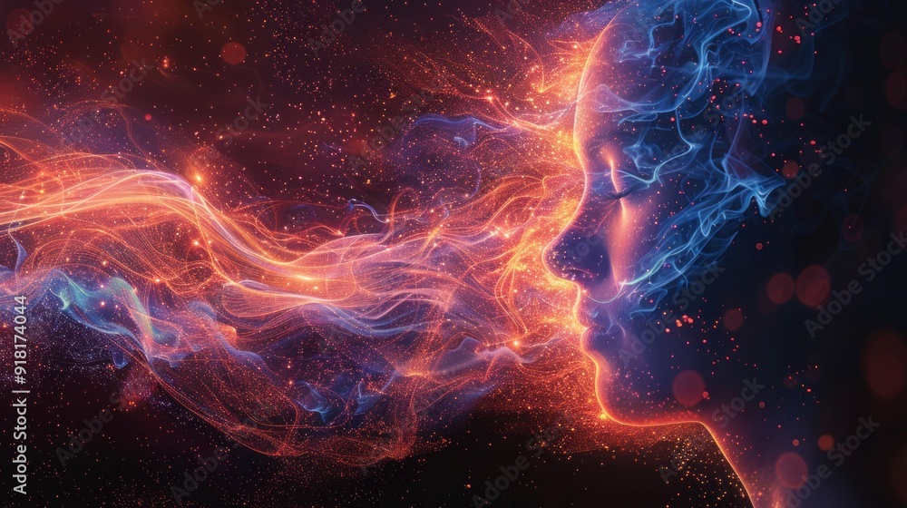 Abstract Human Head with Chemical and Physical Structures: Creative Mind and Psychic Waves Concept Illustration Abstract Human Head with Chemical and Physical Structures: Creative Mind and Psychic Waves Concept Illustration