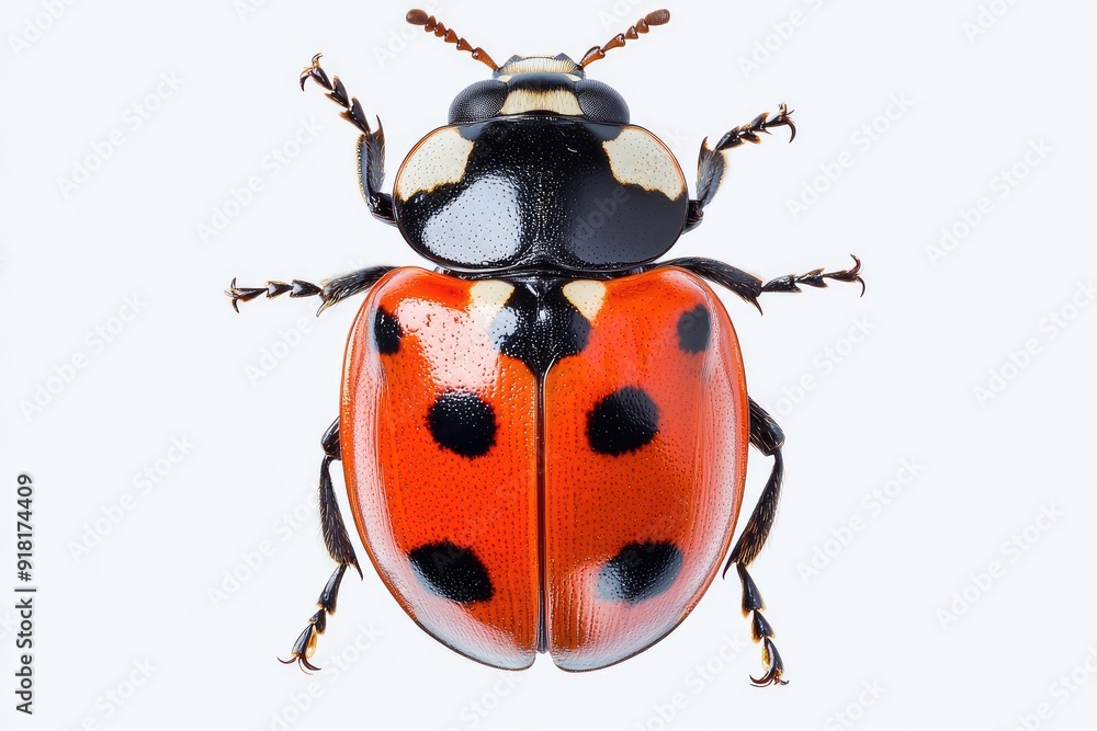 Red Ladybug with Black Spots and White Markings on its Back Red Ladybug with Black Spots and White Markings on its Back