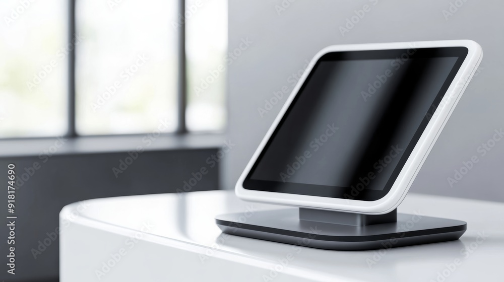 Closeup of an accessible information kiosk with a touchscreen interface at a comfortable height, isolated on a white background Closeup of an accessible information kiosk with a touchscreen interface at a comfortable height, isolated on a white background
