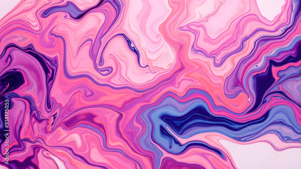 Fototapeta premium Beautiful abstraction of liquid paints in slow blending flow mixing together gently. Generative AI