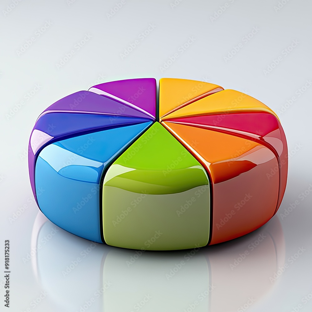 Fototapeta premium A 3D-rendered, colorful pie chart with glossy segments displayed in a circular arrangement - AI Generated Digital Art
