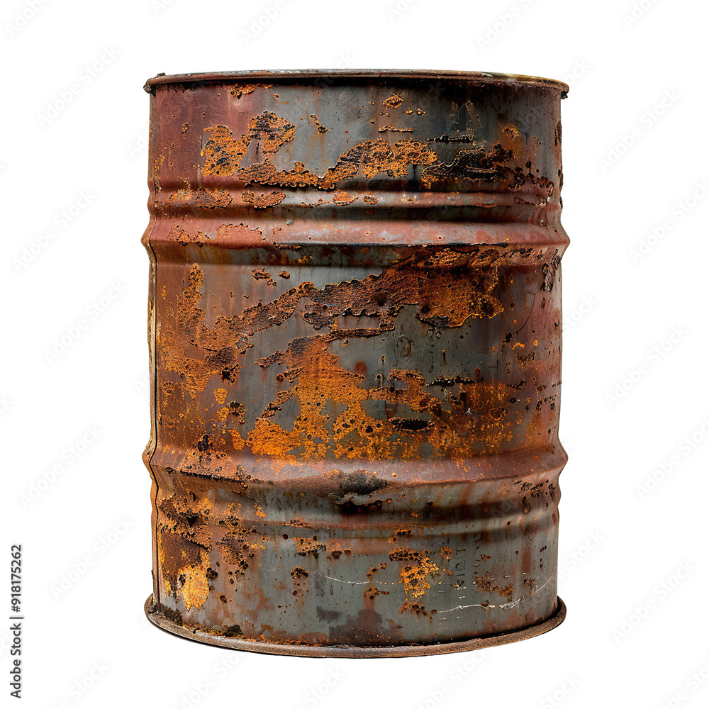 Rusty metal barrel, cut out