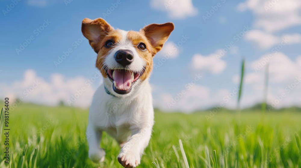 Dog practicing recall command, running towards trainer, open field, sunny day, joyful expressions, wide angle Dog practicing recall command, running towards trainer, open field, sunny day, joyful expressions, wide angle