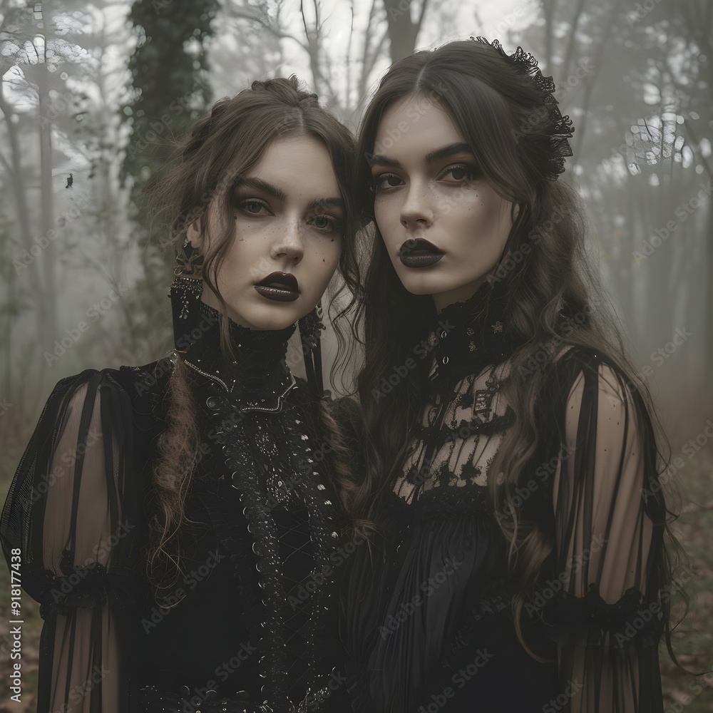 Mysterious Gothic Fashion Portraits in Moody Ancient Forest Concept Mysterious Gothic Fashion Portraits in Moody Ancient Forest Concept
