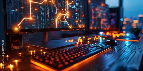 Technology Smart home with connected devices and digital icons Glowing house with symbolism	
