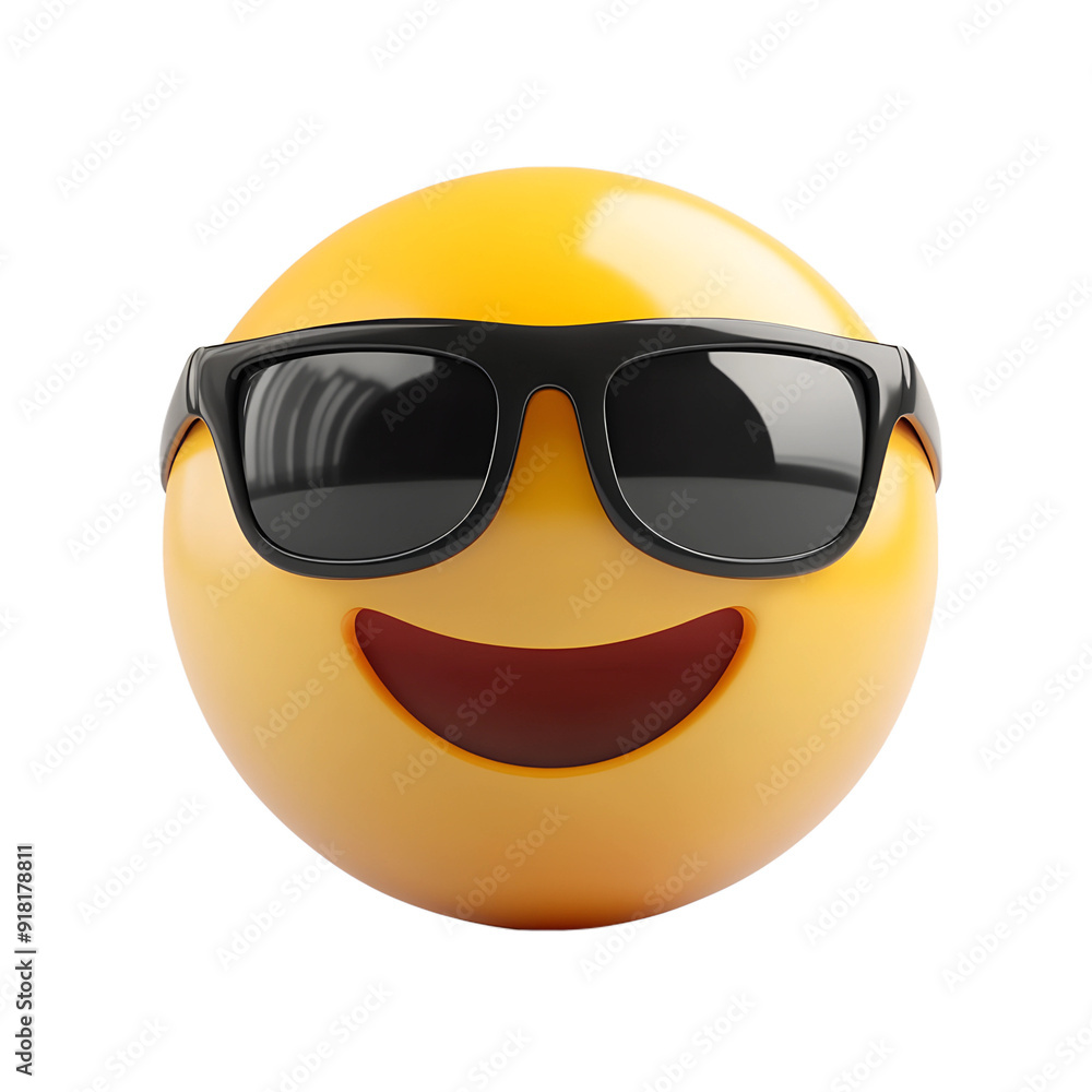 Smiling face with sunglasses three-dimensional emoji,3d cheerful glasses emoji isolated on transparent background, Happy sun emoji,png,3d smiling face emoji with expression sun glasses on, transparent