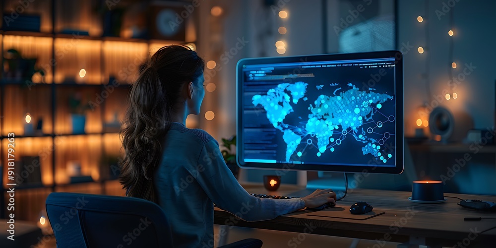 Technology Smart home with connected devices and digital icons Glowing house with symbolism	
