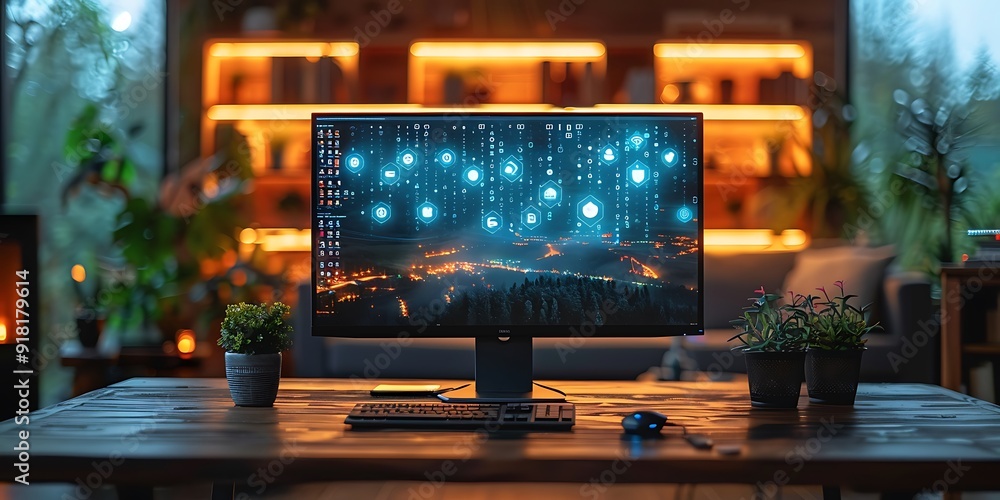 Technology Smart home with connected devices and digital icons Glowing house with symbolism
Technology Smart home with connected devices and digital icons Glowing house with symbolism