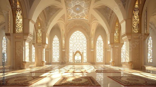 Mosque interior beautifully decorated for Eid prayers