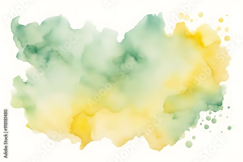 A transition from mint green to light yellow watercolor on white background, AI Generated