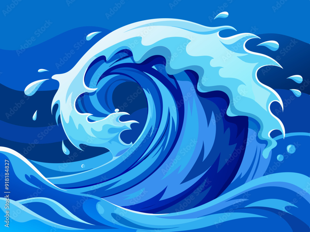 Anime style, Blue water wave Anime style, Blue water wave