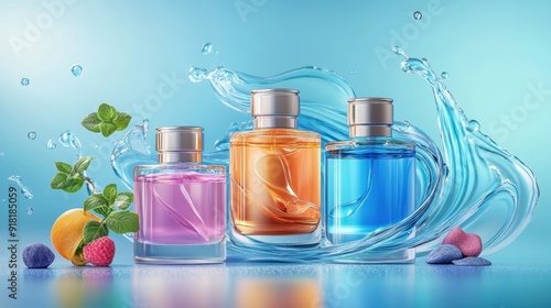 Perfume spritzers, mist effect, realistic style photo