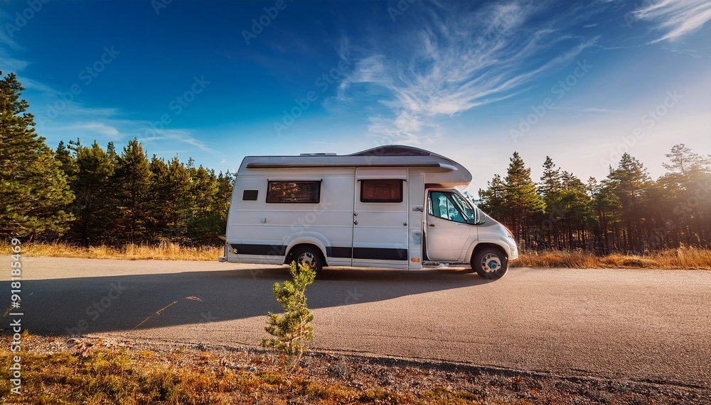 Setting up camp in scenic locations with an RV. Setting up camp in scenic locations with an RV.