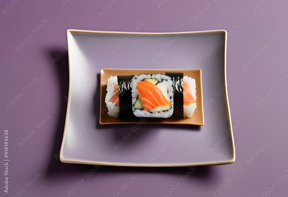 Elegant Gourmet Sushi on Modern Minimalistic Purple Background - Perfect for Restaurant Decor and Wall Art Elegant Gourmet Sushi on Modern Minimalistic Purple Background - Perfect for Restaurant Decor and Wall Art