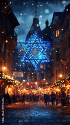 Star of David Festival Lights Judaism Religion Spiritual Symbol - Generative AI