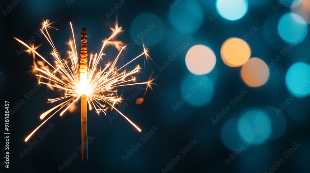 Obraz premium Sparkling firecracker bursting against dark sky symbolizing colorful Diwali celebrations in India with ample empty space for text 