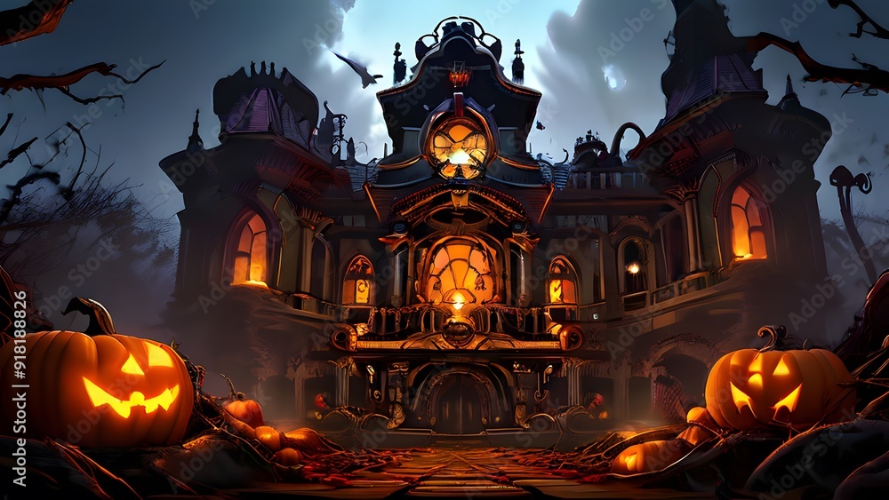 A steampunk-inspired haunted house with gears and pipes, approached by trick-or-treaters in Victorian costumes with goggles. A witch in a top hat holds a wrench near a glowing, steam-powered jack-o'-l A steampunk-inspired haunted house with gears and pipes, approached by trick-or-treaters in Victorian costumes with goggles. A witch in a top hat holds a wrench near a glowing, steam-powered jack-o'-l