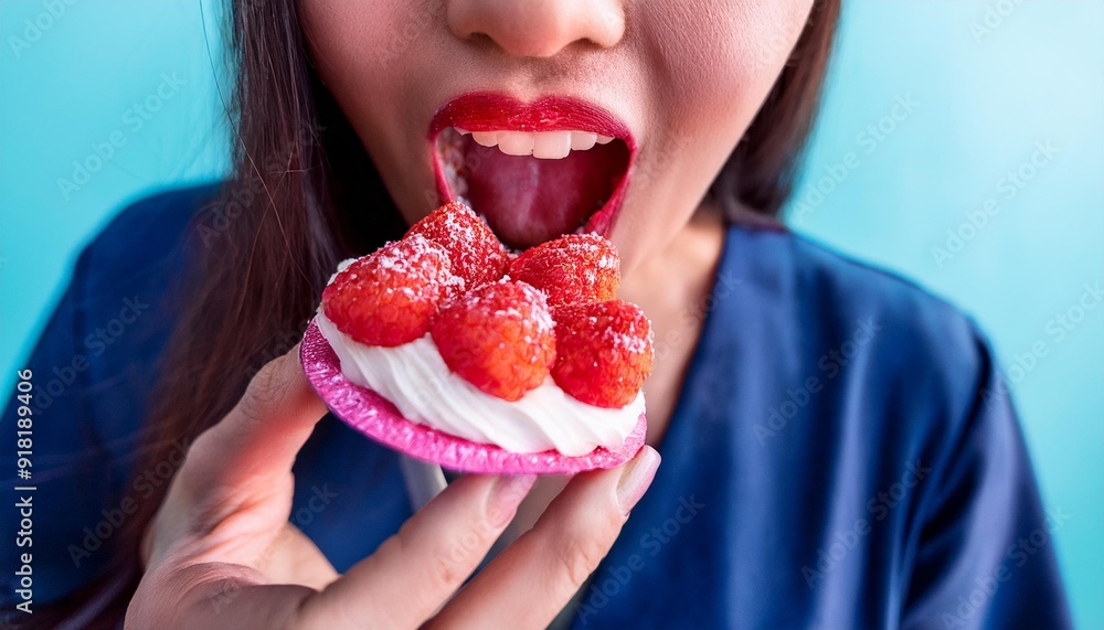 Indulging in a delicious cake with gusto. Indulging in a delicious cake with gusto.