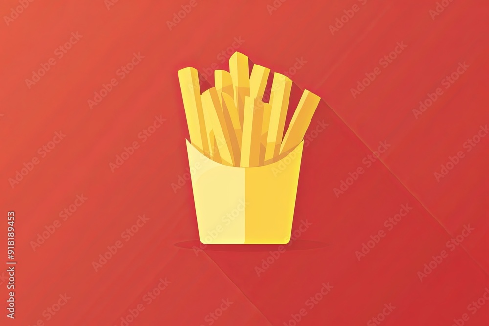Minimalist 3D French Fries in Yellow Box on Red Background Minimalist 3D French Fries in Yellow Box on Red Background