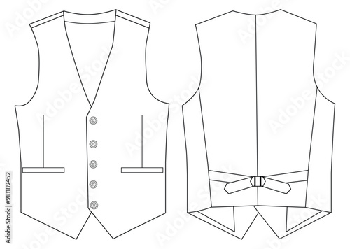 Lapelled breasted vest waistcoat technical fashion koti vector illustration 