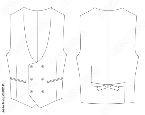 Lapelled breasted vest waistcoat technical fashion koti vector illustration 