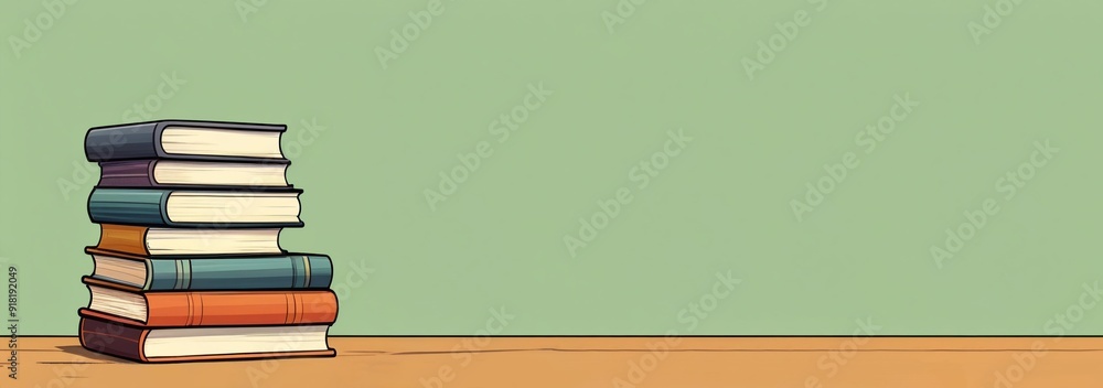 A stack of school textbooks on the table on pastel green background. Back to school or back to university. Reading for autumn fall. Studying with books. Knowledge day. Banner, template with copy space A stack of school textbooks on the table on pastel green background. Back to school or back to university. Reading for autumn fall. Studying with books. Knowledge day. Banner, template with copy space