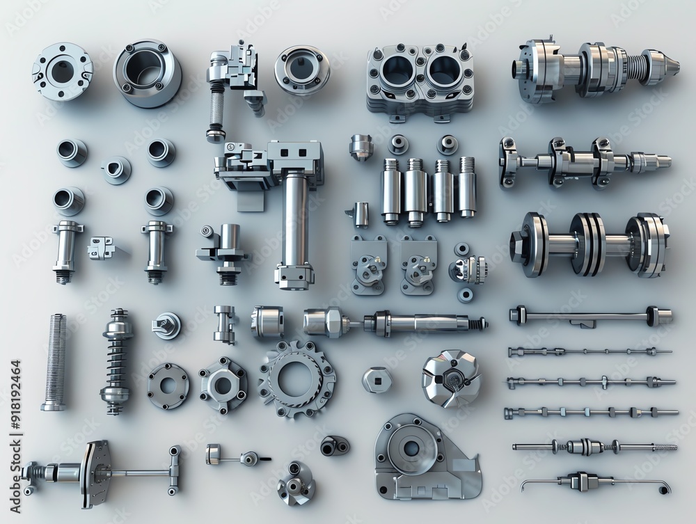 Obraz premium Light industrial 3D render, various parts