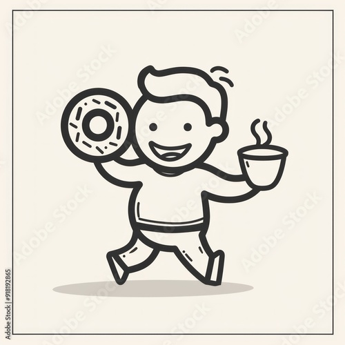 cartoon illustration of a man drinking coffee