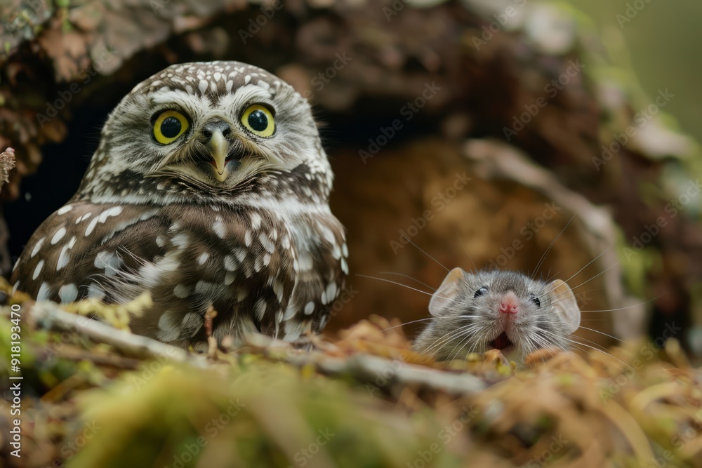 A owl taking a selfie with a mouse A owl taking a selfie with a mouse