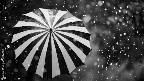 The striped umbrella in rain photo