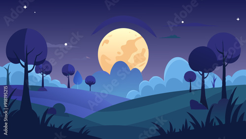 Harvest Moon: A full moon rising over a field of harvested crops or a rustic barn.
