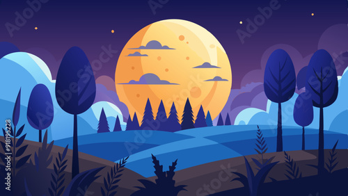 Harvest Moon: A full moon rising over a field of harvested crops or a rustic barn.
