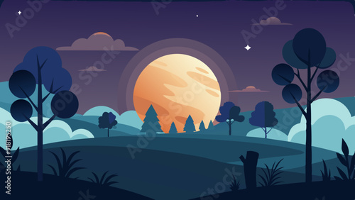 Harvest Moon: A full moon rising over a field of harvested crops or a rustic barn.
