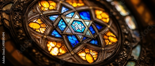 Star of David Synagogue Stained Glass Judaism Religion Spiritual Symbol - Generative AI