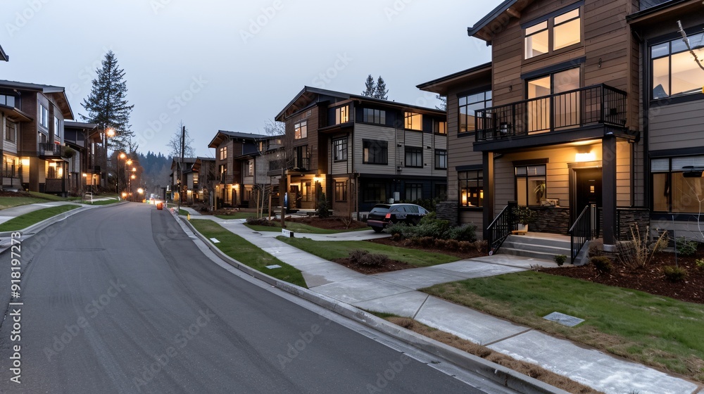 Luxury Townhouses in a Serene Twilight Setting Luxury Townhouses in a Serene Twilight Setting
