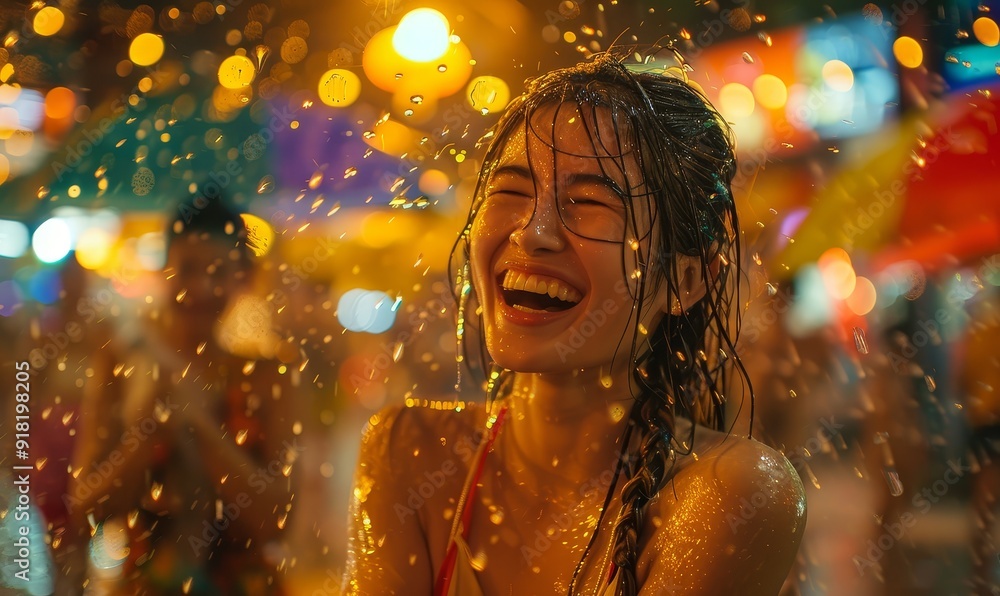 Young happy beauty Asian woman with friends wearing Thai tradstional wear plashing water during Water Songkran festival ,Thailand traditional Young happy beauty Asian woman with friends wearing Thai tradstional wear plashing water during Water Songkran festival ,Thailand traditional