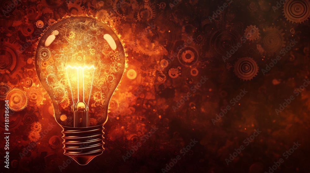 a glowing lightbulb surrounded by intricate gears a glowing lightbulb surrounded by intricate gears