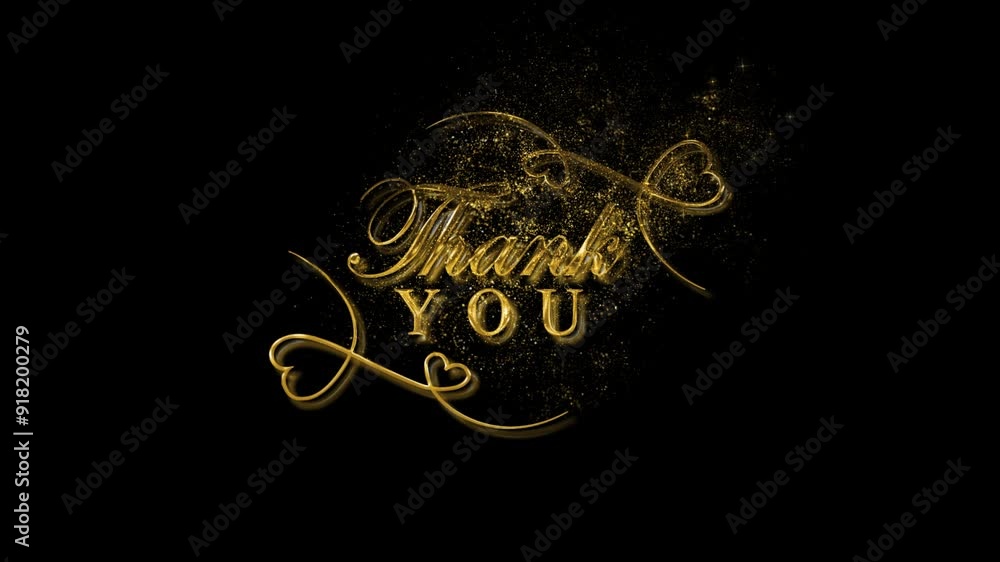 Golden banner of the word Thank you with golden particles, gratitude, alpha channel Golden banner of the word Thank you with golden particles, gratitude, alpha channel