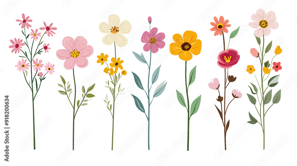 Set of flowers isolated on transparent background, flat design Set of flowers isolated on transparent background, flat design