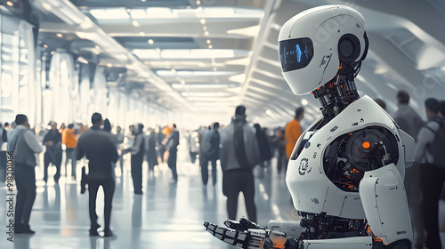 Wallpaper Mural Advanced Artificial Intelligence and Robot Companions - An illustration of AI robots functioning as companions or assistants, interacting with humans in a futuristic setting Torontodigital.ca