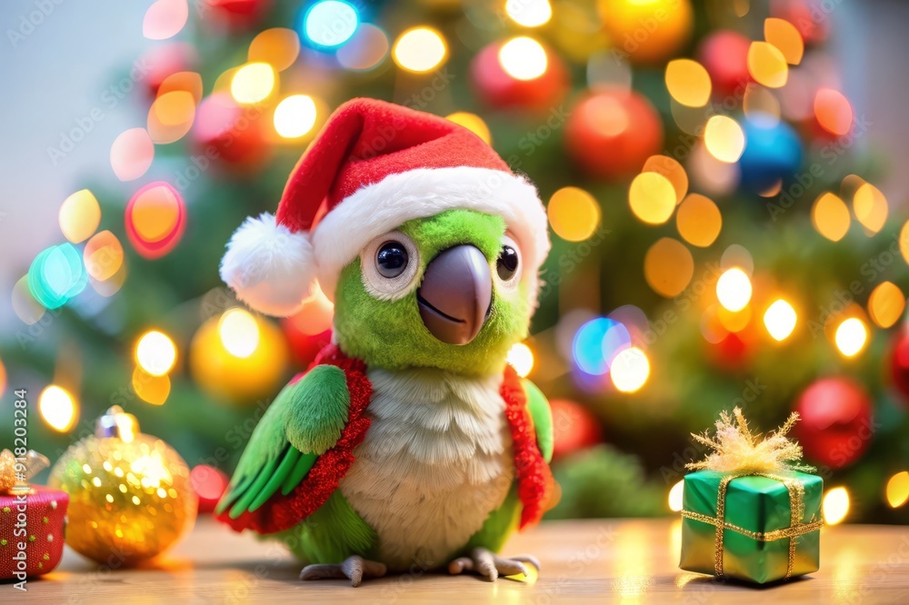 Festive Parrot in Santa Hat for Christmas. Festive Parrot in Santa Hat for Christmas.