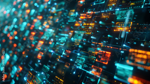 Wallpaper Mural digital business financial transactions information data floating holograms, online banking data visualization  Torontodigital.ca