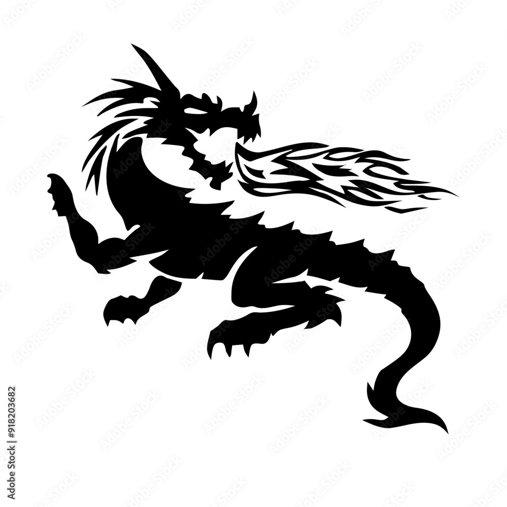 Naklejka premium black and white dragon