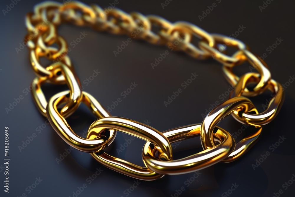 Closeup image of a luxurious golden chain with a reflective surface on a sleek black backdrop Closeup image of a luxurious golden chain with a reflective surface on a sleek black backdrop