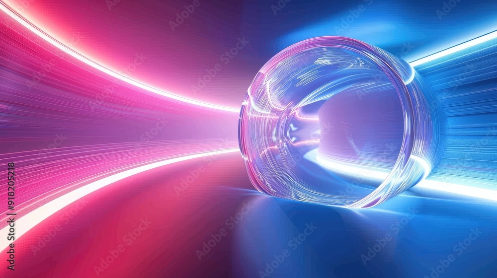 Abstract background with blue and pink gradient color light, curved lines of white luminous lines in the center Abstract background with blue and pink gradient color light, curved lines of white luminous lines in the center