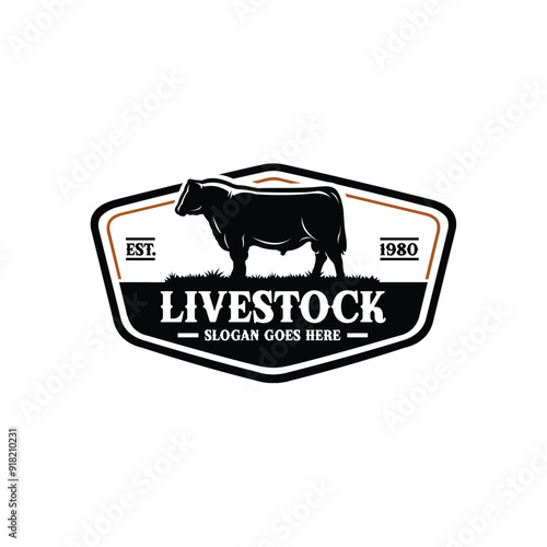 Livestock cattle ranch farm emblem logo vector. Angus cow ready made logo vector